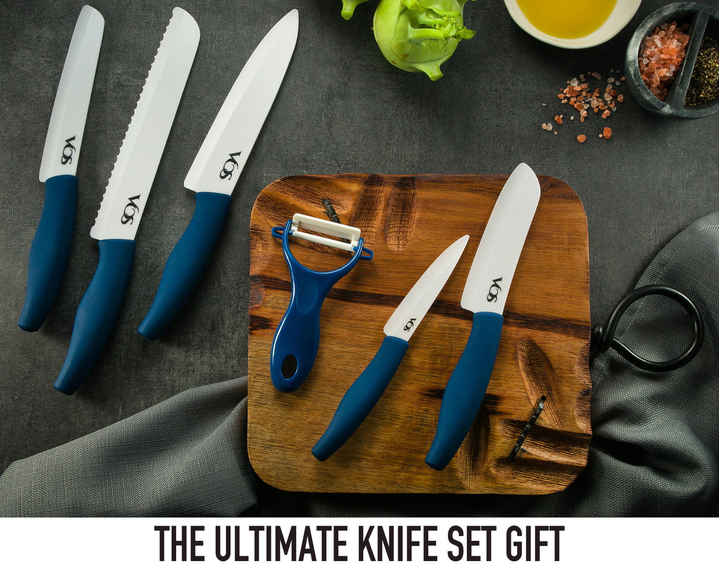 Ceramic Knives Set with Covers - 6 Pcs - Blue