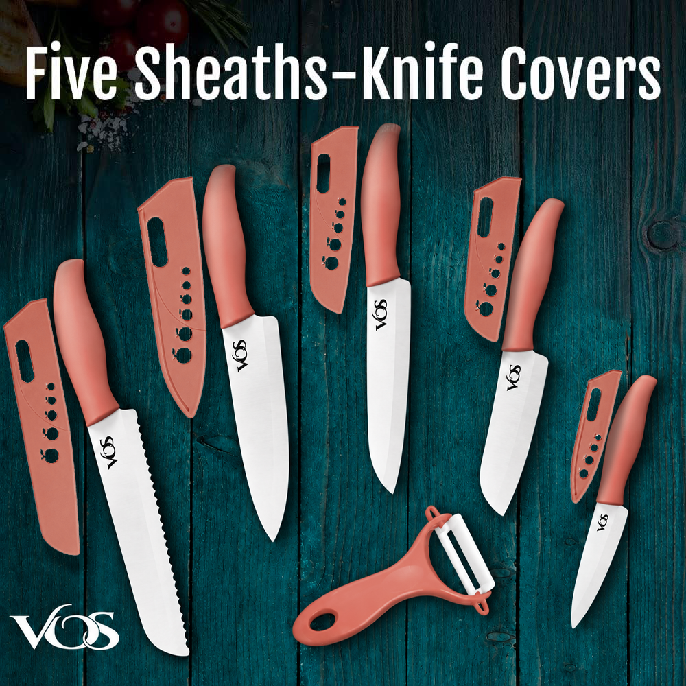 Ceramic Knives Set with Covers - 6 Pcs - Peach color