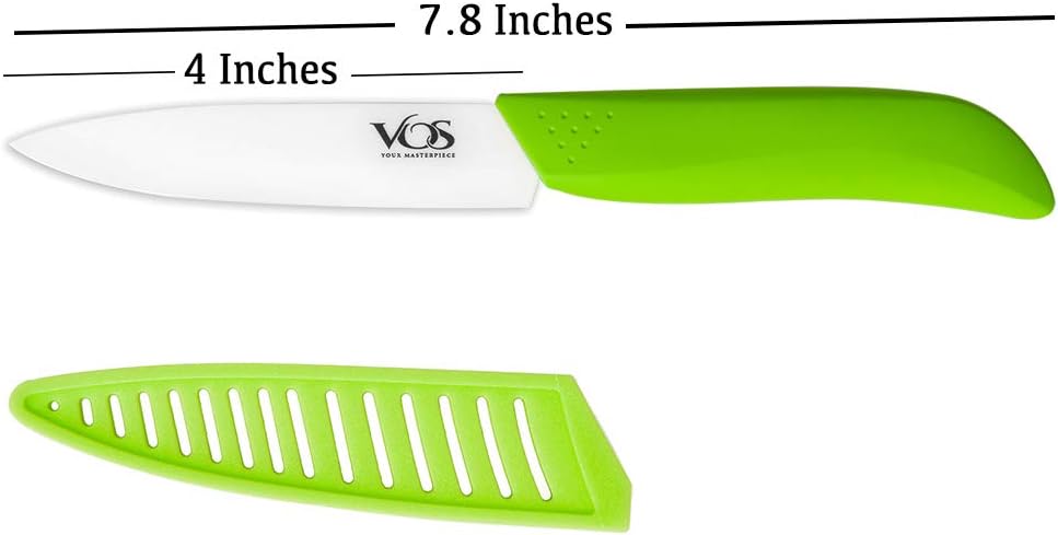 Vos Ceramic Paring Knife 4 Inch Zirconia Blade With Sheath Cover - Handle Fruit and Vegetables Kitchen Knife - Set of 2 (Green & Black)