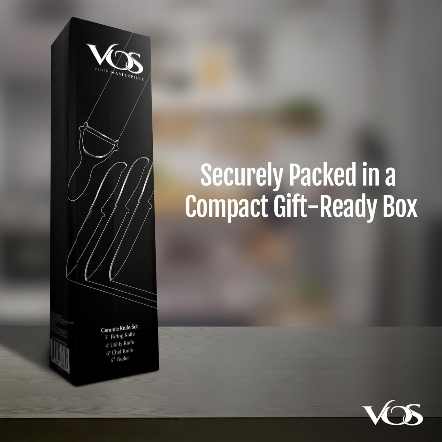 Vos Ceramic Knife Set with Peeler, Ceramic Knives Set For Kitchen, Ultra Sharp Kitchen Knife Set with Covers, 3" 4" 6" Paring, Utility & Chef Knife, Ultra Sharp, Lightweight, Dishwasher safe (Blue)