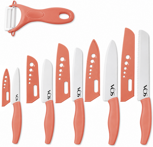 Ceramic Knives Set with Covers - 6 Pcs - Peach color