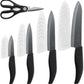 Vos ceramic knives set for kitchen in gift box, 5 ceramic knife with cover with scissors, 3" 4" 5" 6" ultra sharp knives for home cooks, lightweight, rust-free, dishwasher safe (Black handle)