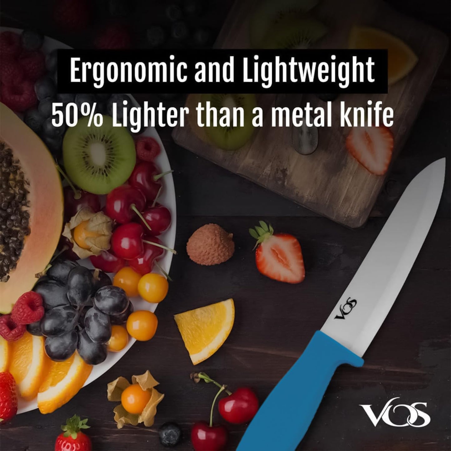 Vos Ceramic Knife Set with Peeler, Ceramic Knives Set For Kitchen, Ultra Sharp Kitchen Knife Set with Covers, 3" 4" 6" Paring, Utility & Chef Knife, Ultra Sharp, Lightweight, Dishwasher safe (Blue)