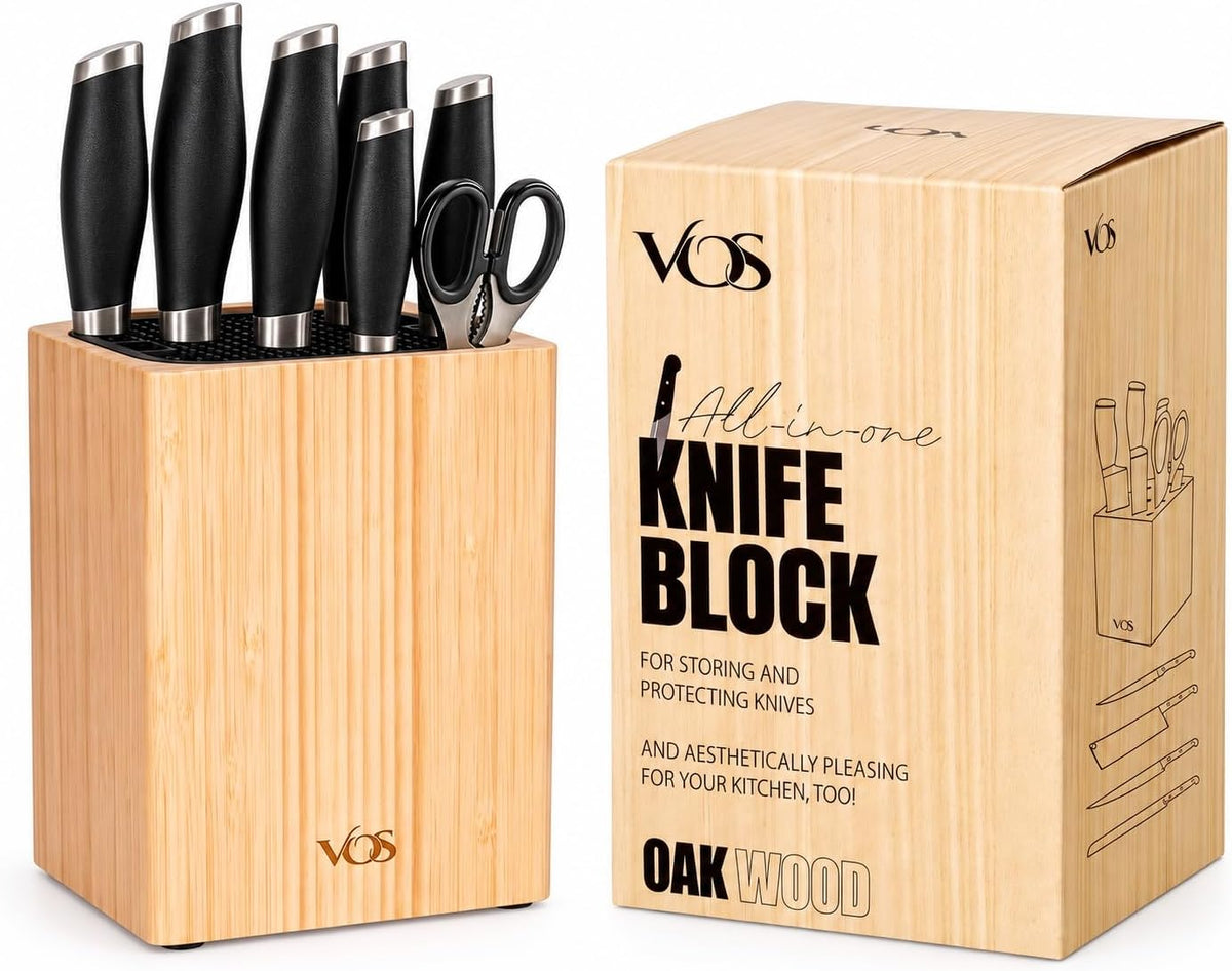 Vos Universal Knife Block - Countertop Knife Block Without Knives - Knife Holder with Non-Slip Base Sturdy Knife Organizer - Space Saving Knife Stand, Sleek & Modern Knife Rack - Bamboo
