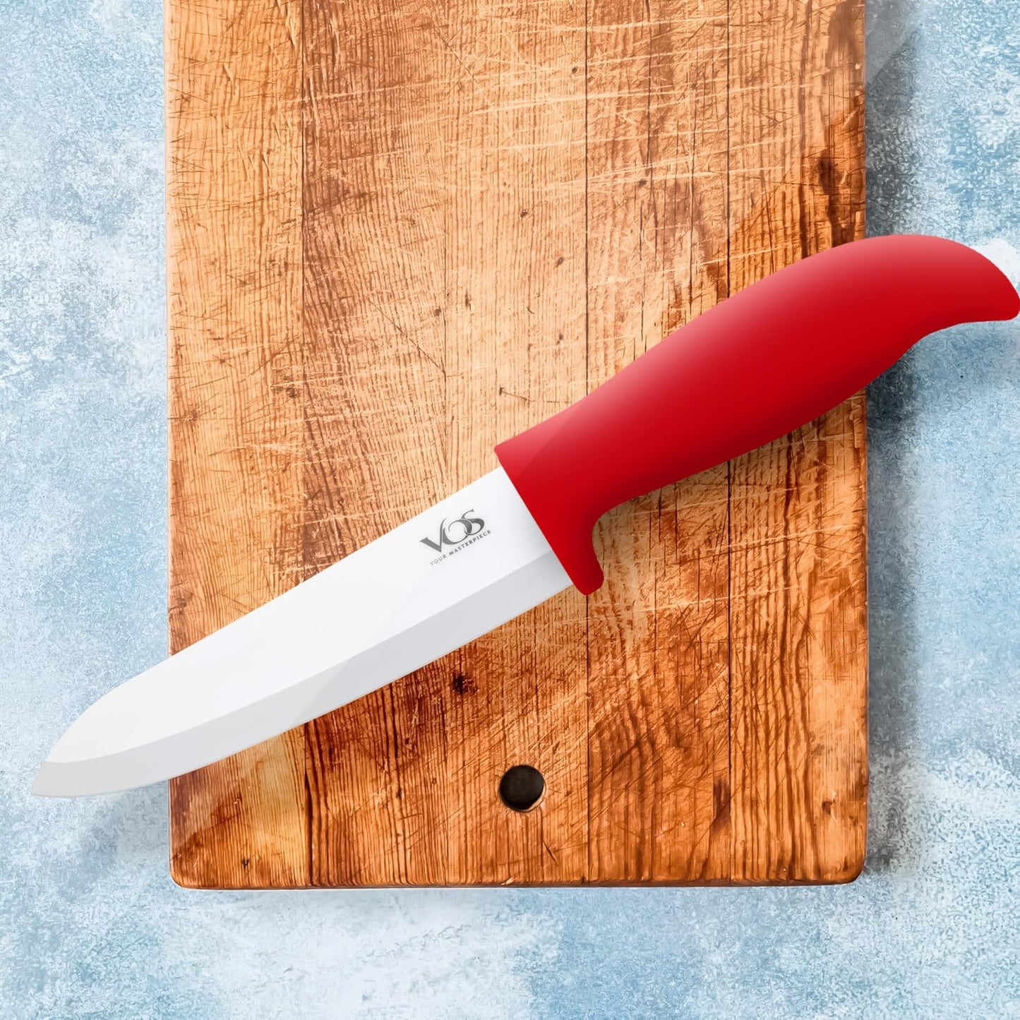 Vos Ceramic Knife Set with Peeler, Ceramic Knives Set For Kitchen, Ultra Sharp Kitchen Knife Set with Covers, 3" 4" 6" Paring, Utility & Chef Knife, Ultra Sharp, Lightweight, Dishwasher safe (Red)