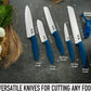 Vos Universal Knife Block and Ceramic Kitchen Knives With Peeler, Ceramic Paring Knife 4", 5", 6", 7", 8" Inch Blue