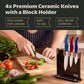 Vos Ceramic Knife Set with Block, Ceramic Knives Set For Kitchen, Ultra Sharp Kitchen Knife Set with Covers, 3" 4" 5" 6" Chef Knife, Utility, Paring & versatile, Light & Dishwasher safe (Multi-Color)