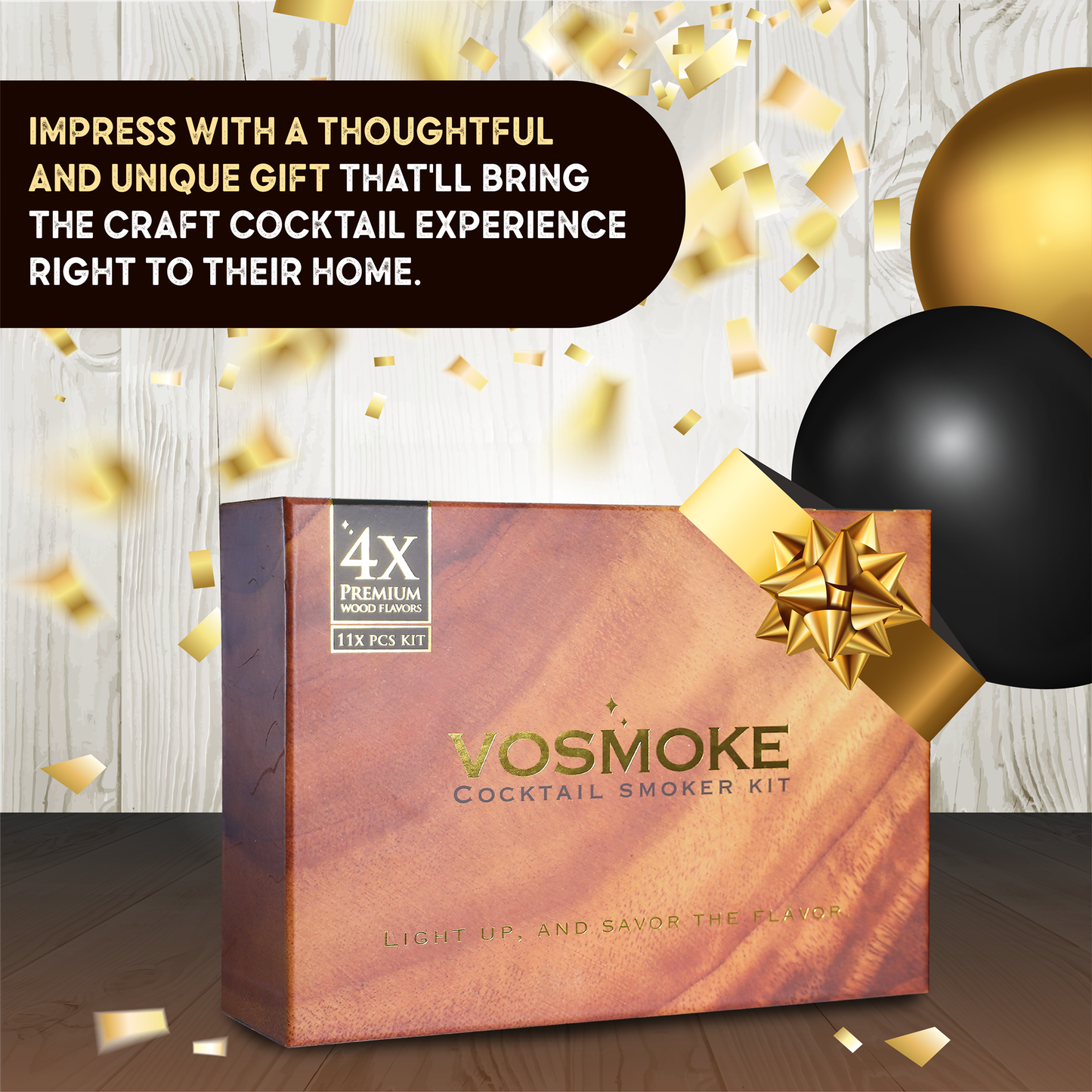 Premium Cocktail Smoker Kit - Complete Drink Smoker Set with Torch, Four Wood Flavors in Elegant Gift Box