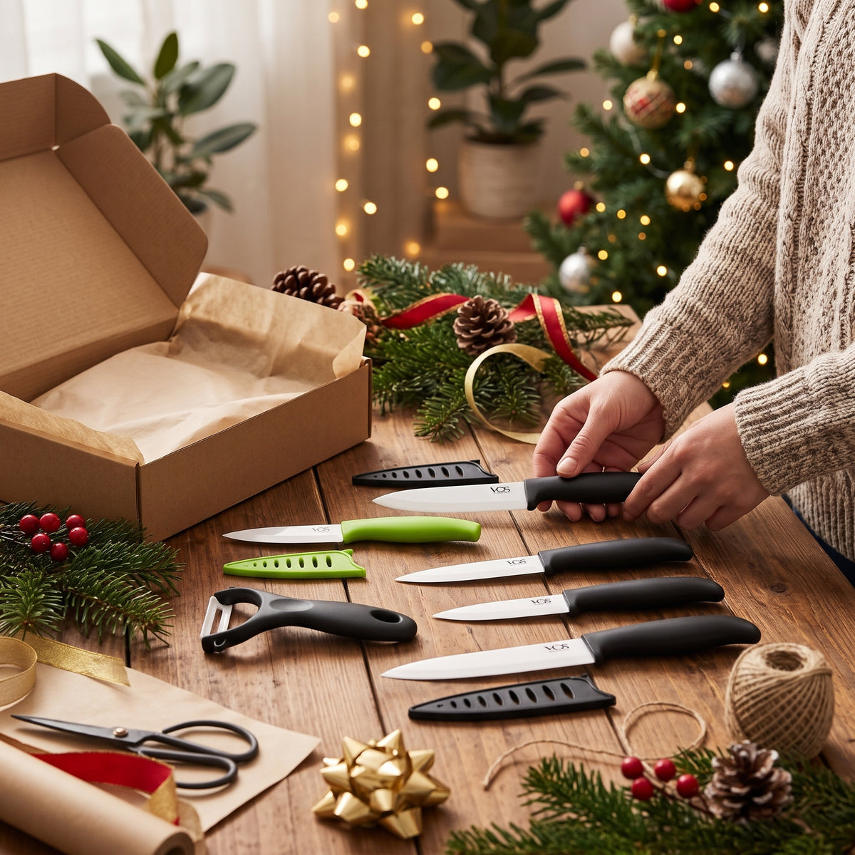 Vos 6-Piece Ceramic Knife & Peeler Gift Set, Black 4-Piece Set plus 2 Paring Knives