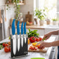 Vos 5-Piece Ceramic Knife Set with Elegant Block plus Extra Paring Knife (Blue & Green)