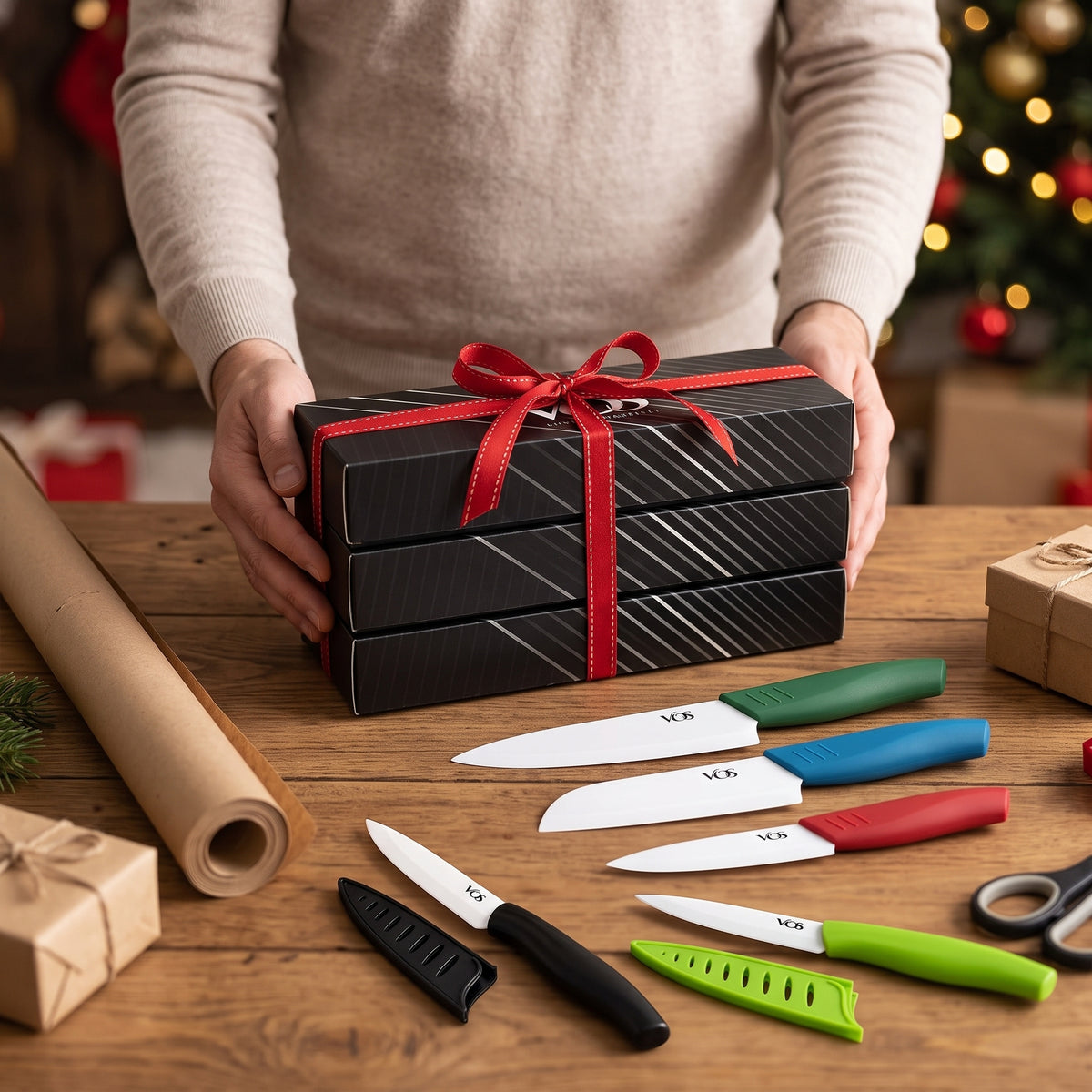 Vos 5-Piece Ceramic Knife Gift Set, 3-Piece Multicolor Set plus 2 Paring Knives
