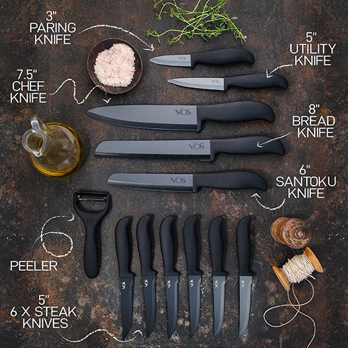 Vos Kitchen Knife Set With Block 13 Pcs