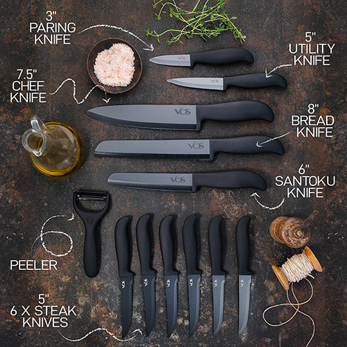 Vos Kitchen Knife Set With Block 13 Pcs – Vosknife