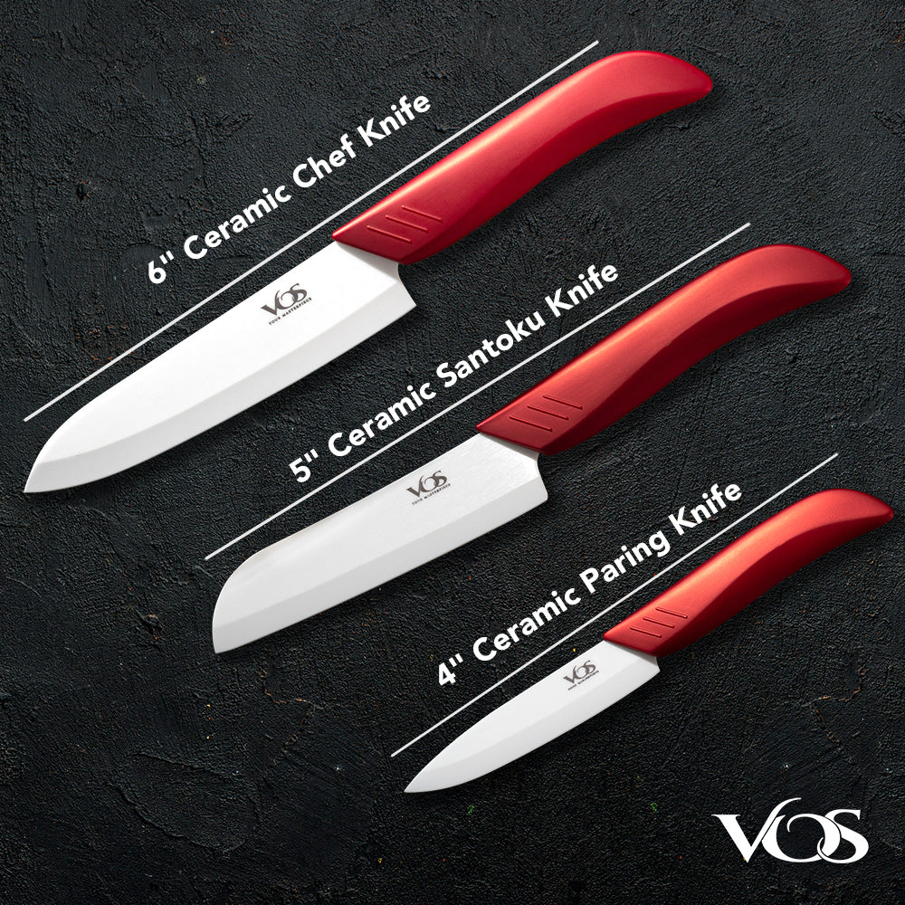 Kitchen Ceramic Knife Set - 3 Pcs With Gift Box - Red