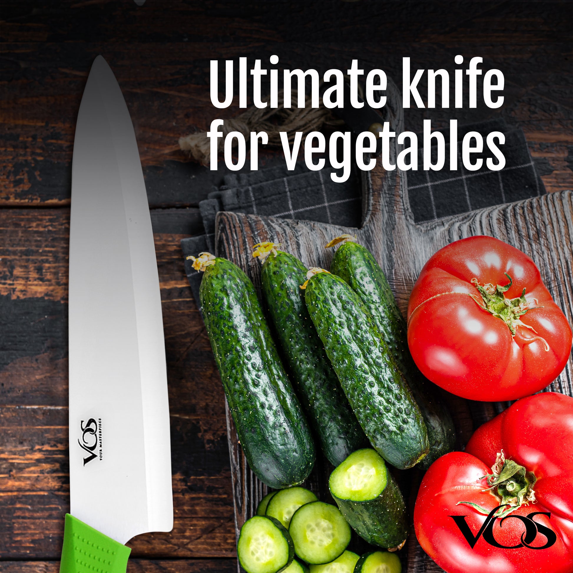 Vos Ceramic Chef Knife 8 Inch with Cover and a Gift Box - Advanced