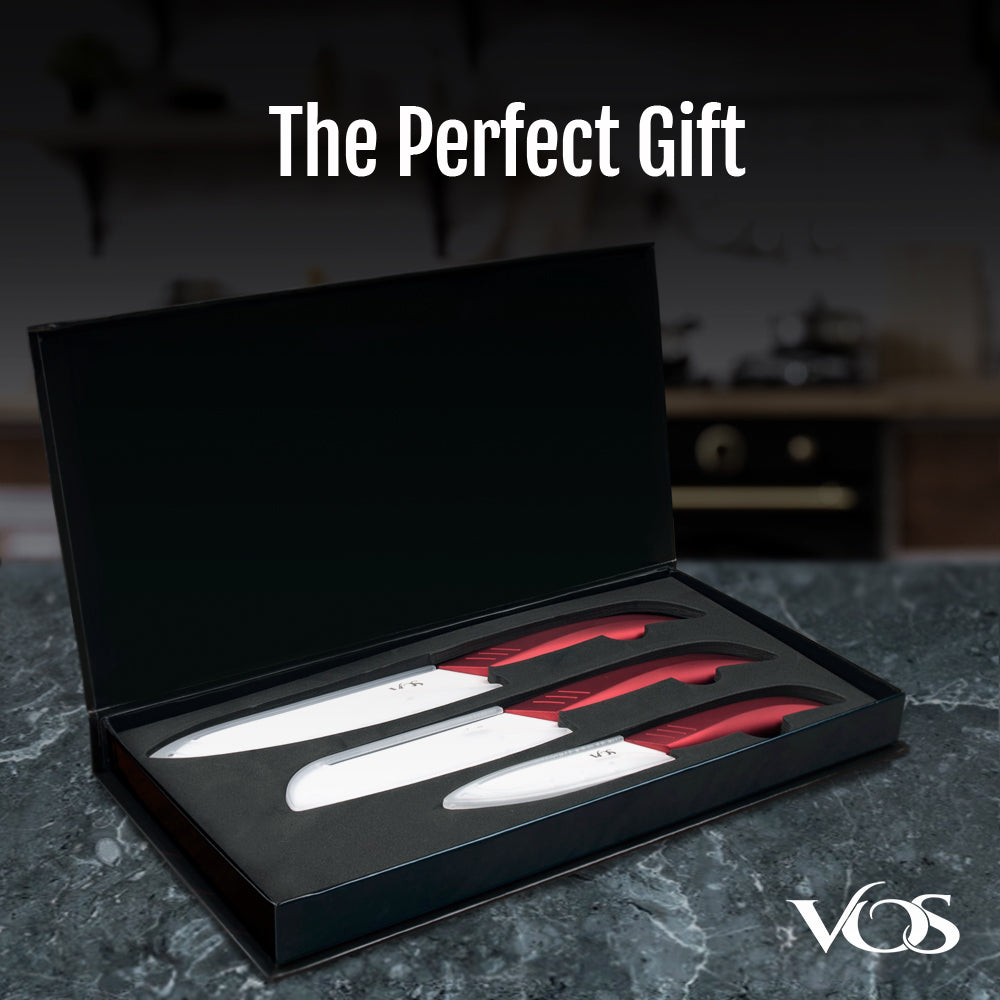 Kitchen Ceramic Knife Set - 3 Pcs With Gift Box - Red – Vosknife