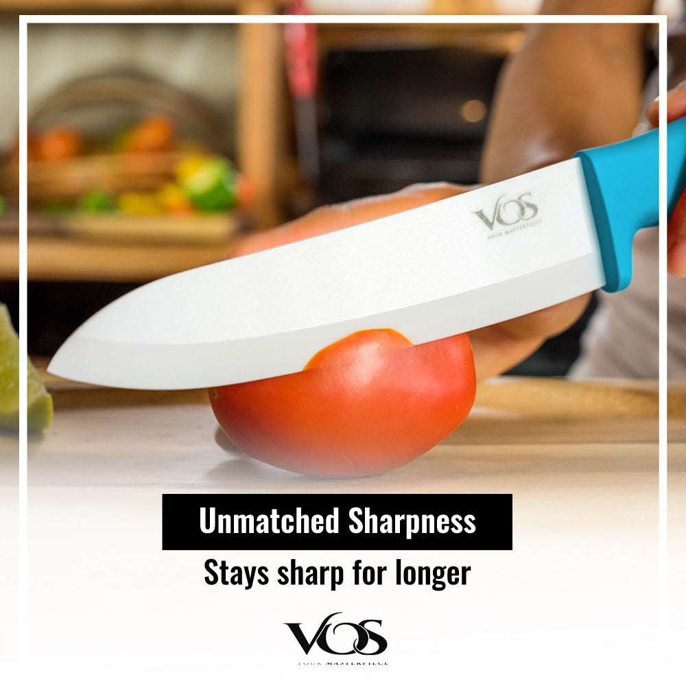 Vos 7 Piece Ceramic Knife Set Chef Kitchen Paring and Utility Knives Elegant Box