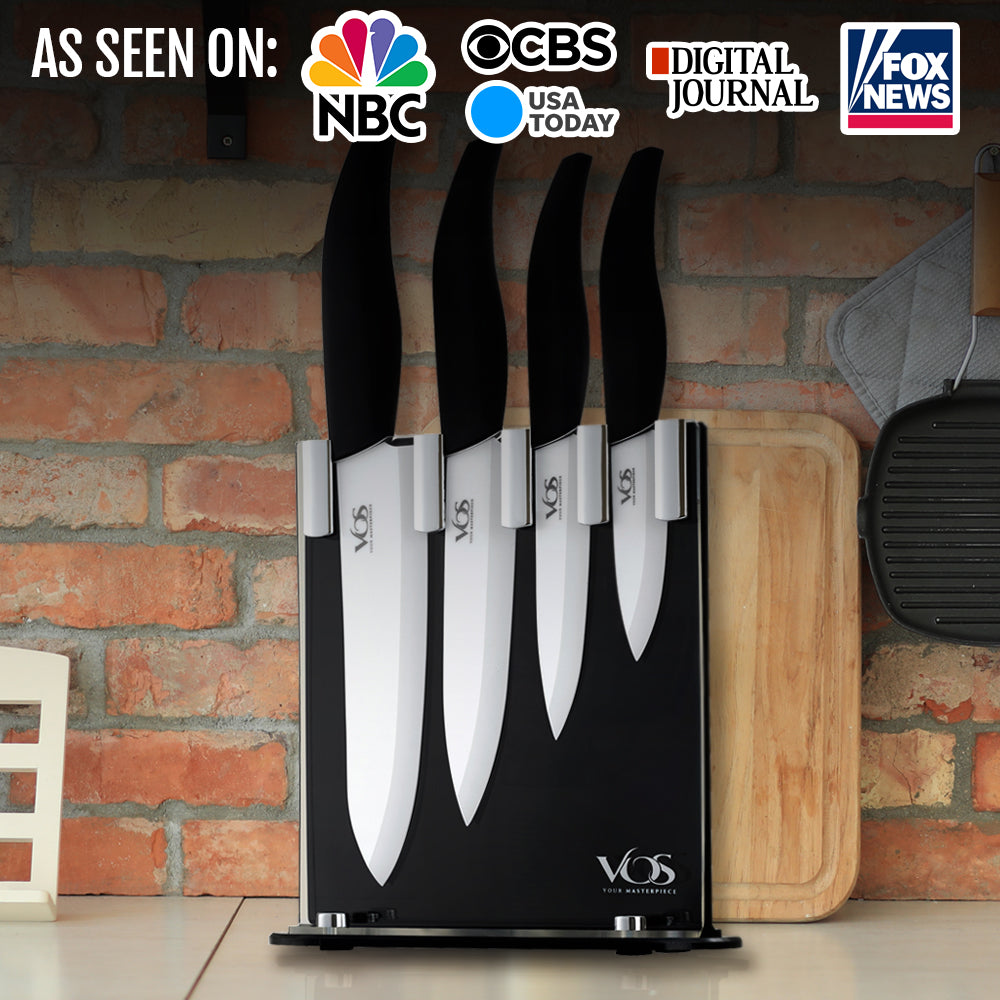 Ceramic 4 Pcs Knife Set with Knives Holder - Black