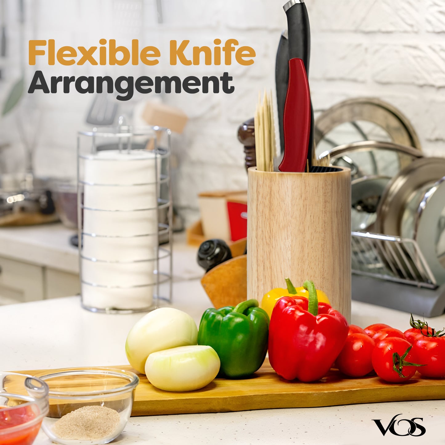 Vos Universal Knife Block - Countertop Knife Holder with Non Slip Base