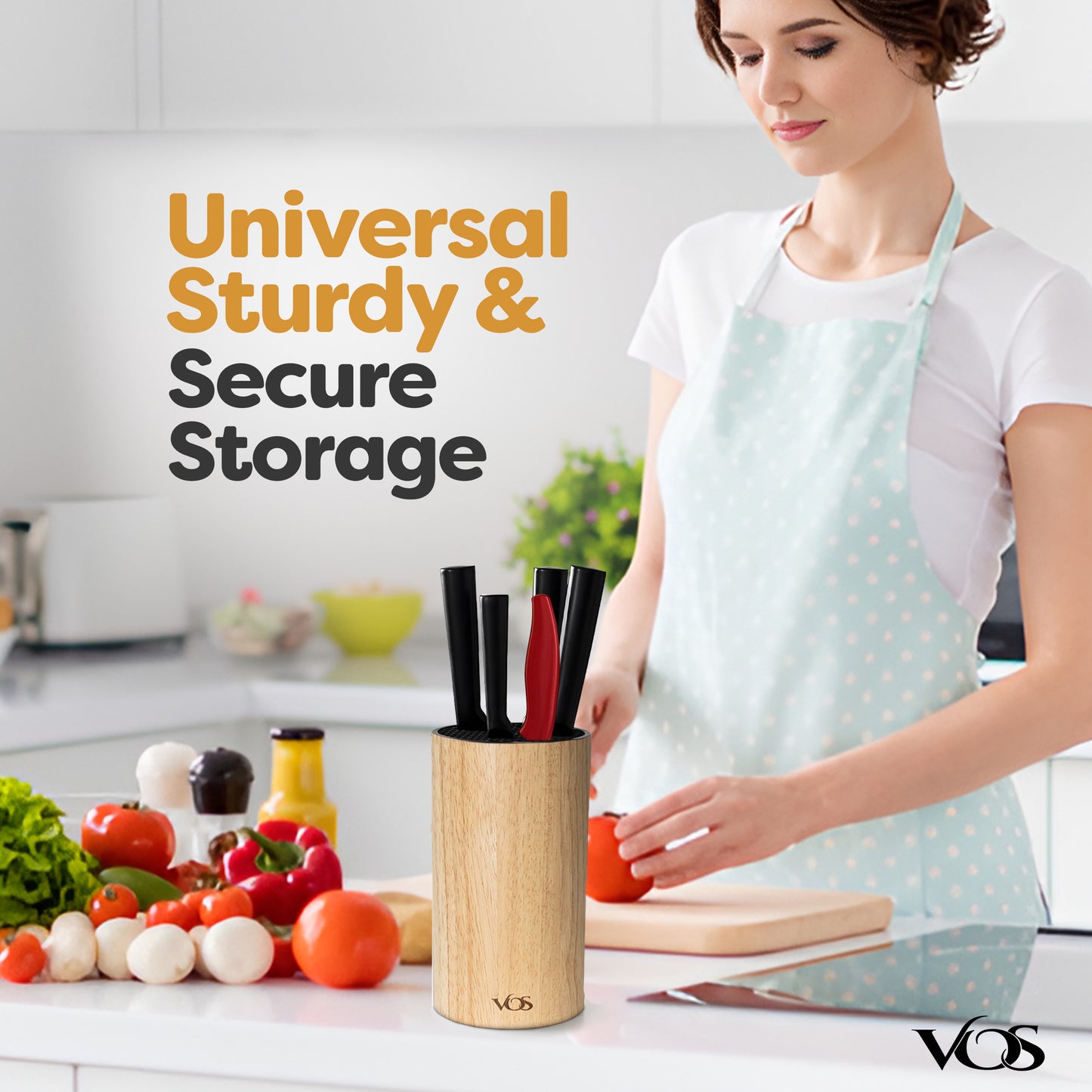 Vos Universal Knife Block - Countertop Knife Holder with Non Slip Base