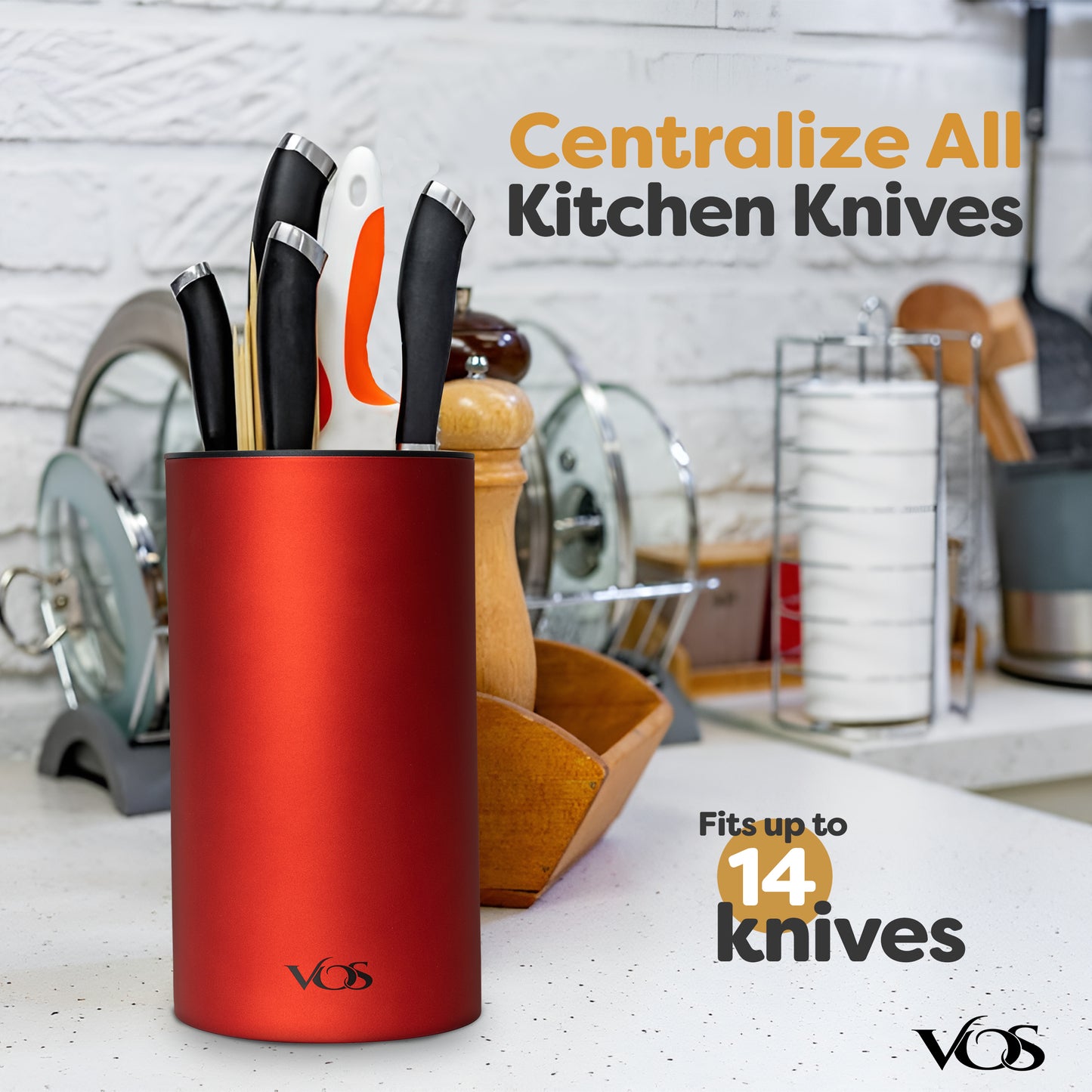 Vos Universal Knife Block - Countertop Knife Holder with Non Slip Base