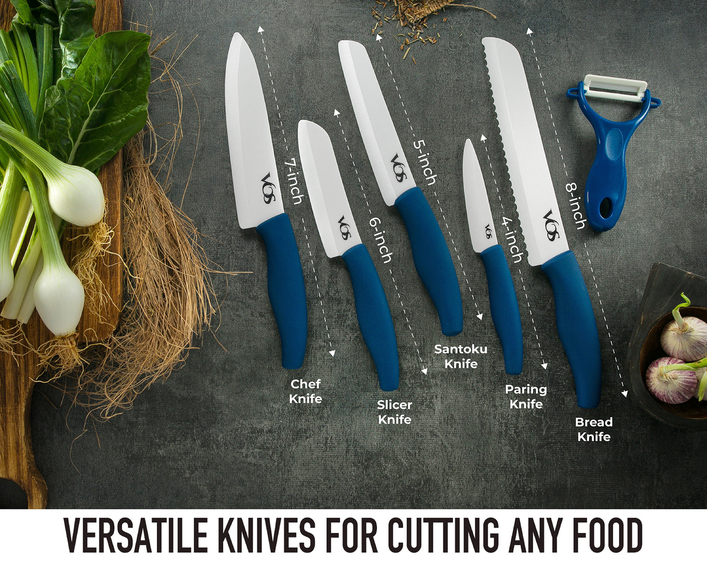 Ceramic Knives Set with Covers - 6 Pcs - Blue