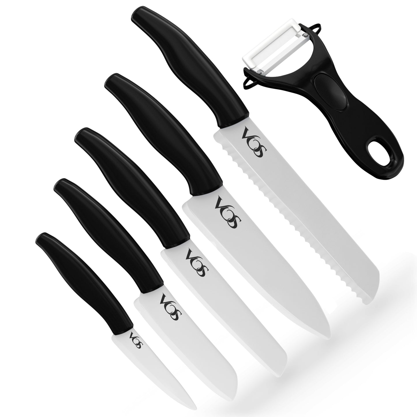 Ceramic Knives Set with Covers - 6 Pcs - Black