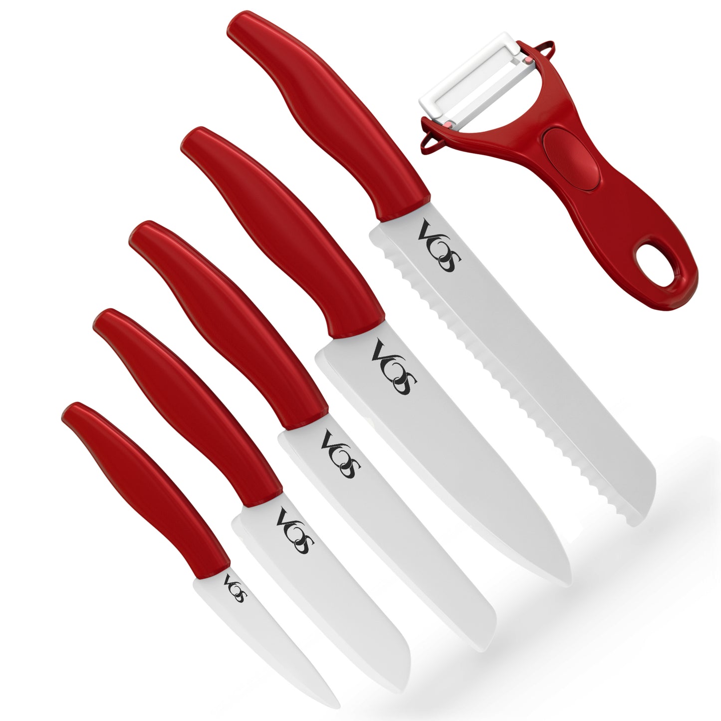 Ceramic Knives Set with Covers - 6 Pcs - Red