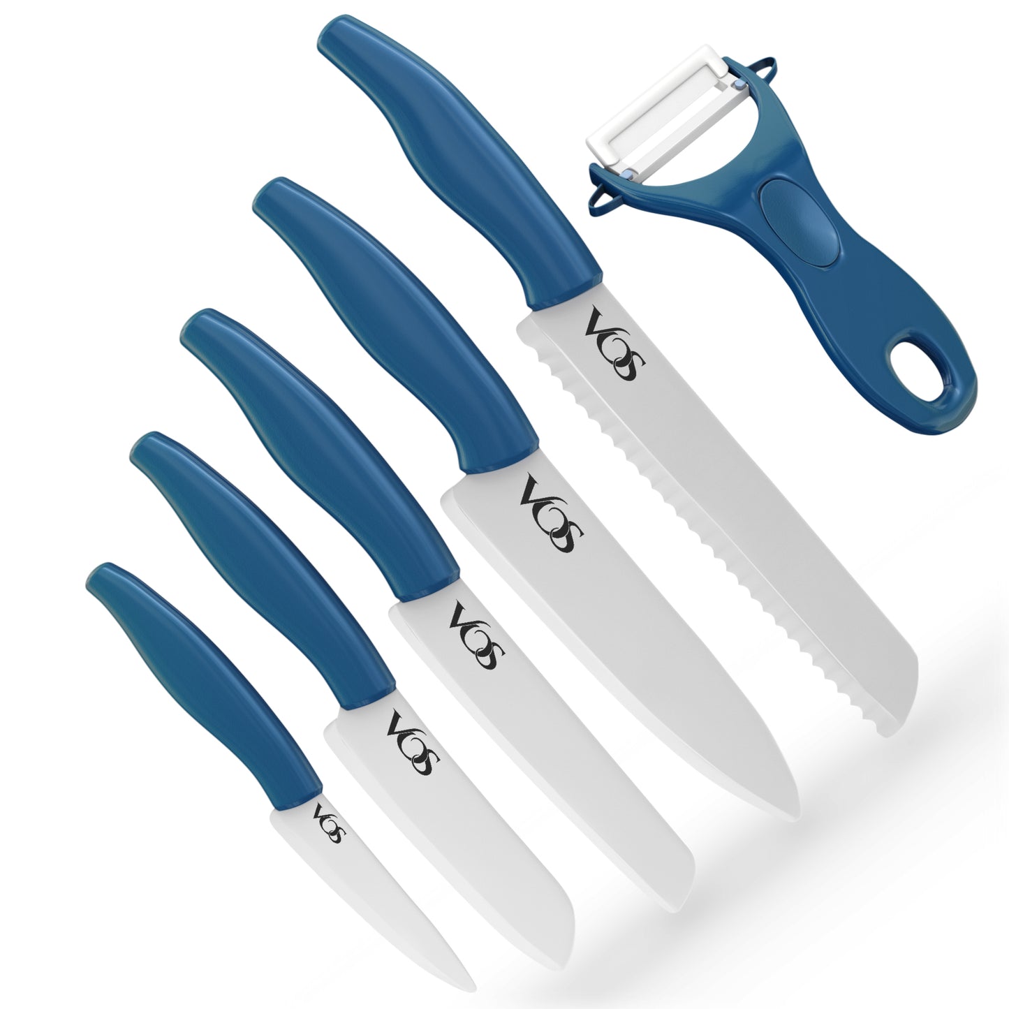 Ceramic Knives Set with Covers - 6 Pcs - Blue – Vosknife