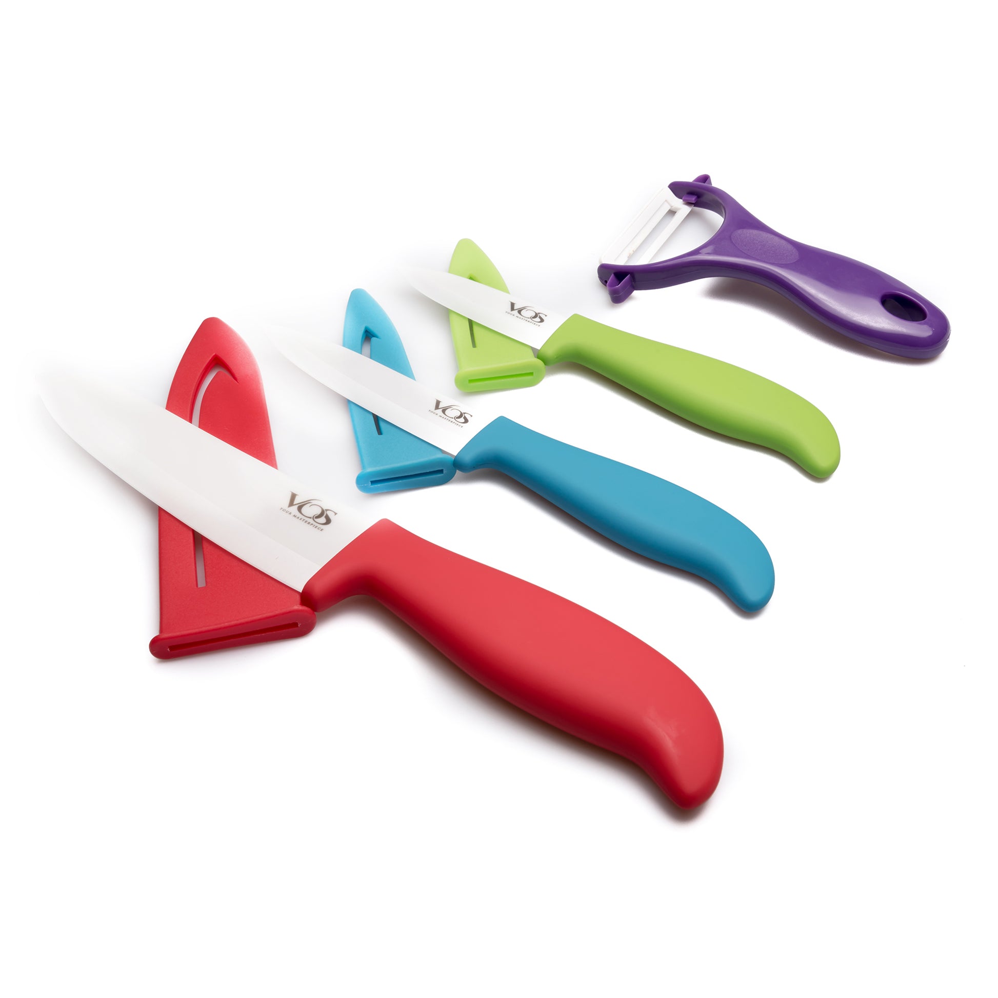 Ceramic Kitchen Knives Set 4 Pieces Knives, Peeler, Cutting Board