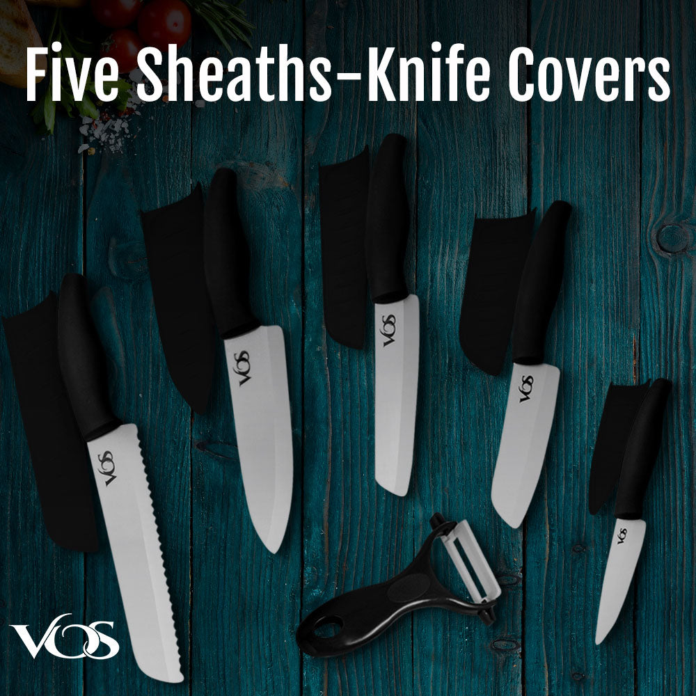 Kitchen Ceramic Knife Set with Sheaths, Professional Knife Set with 6 Chef  Knife, 5 Utility Knife, 4 Fruit Knife, 3 Paring Knife and One Peeler