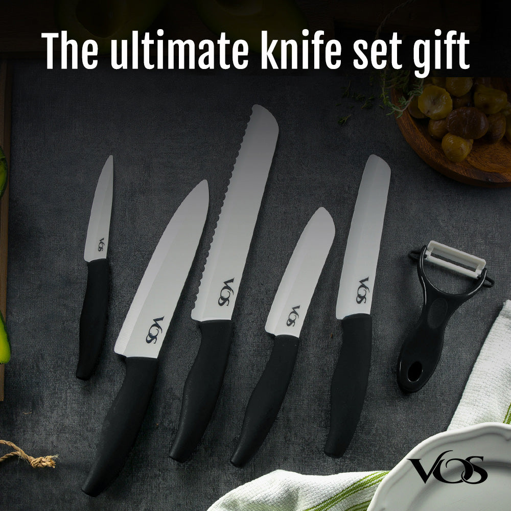 Ceramic Knives Set with Covers - 6 Pcs - Black – Vosknife