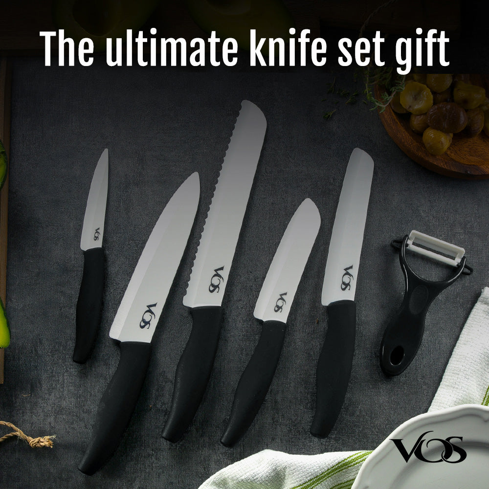Ceramic 4 Pcs Knife Set with Knives Holder - Black – Vosknife