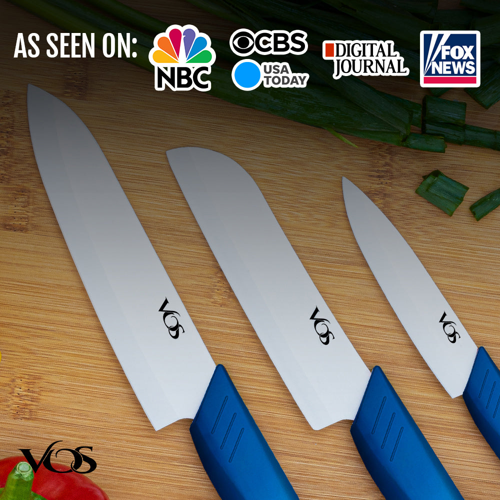 SENDAIST Set of 3 Sharp ceramic Kitchen Knives With Anti-slip handle &  sheath - 6A chef Knife, 5A Utility Knife and 3 Fruit Knife by Send