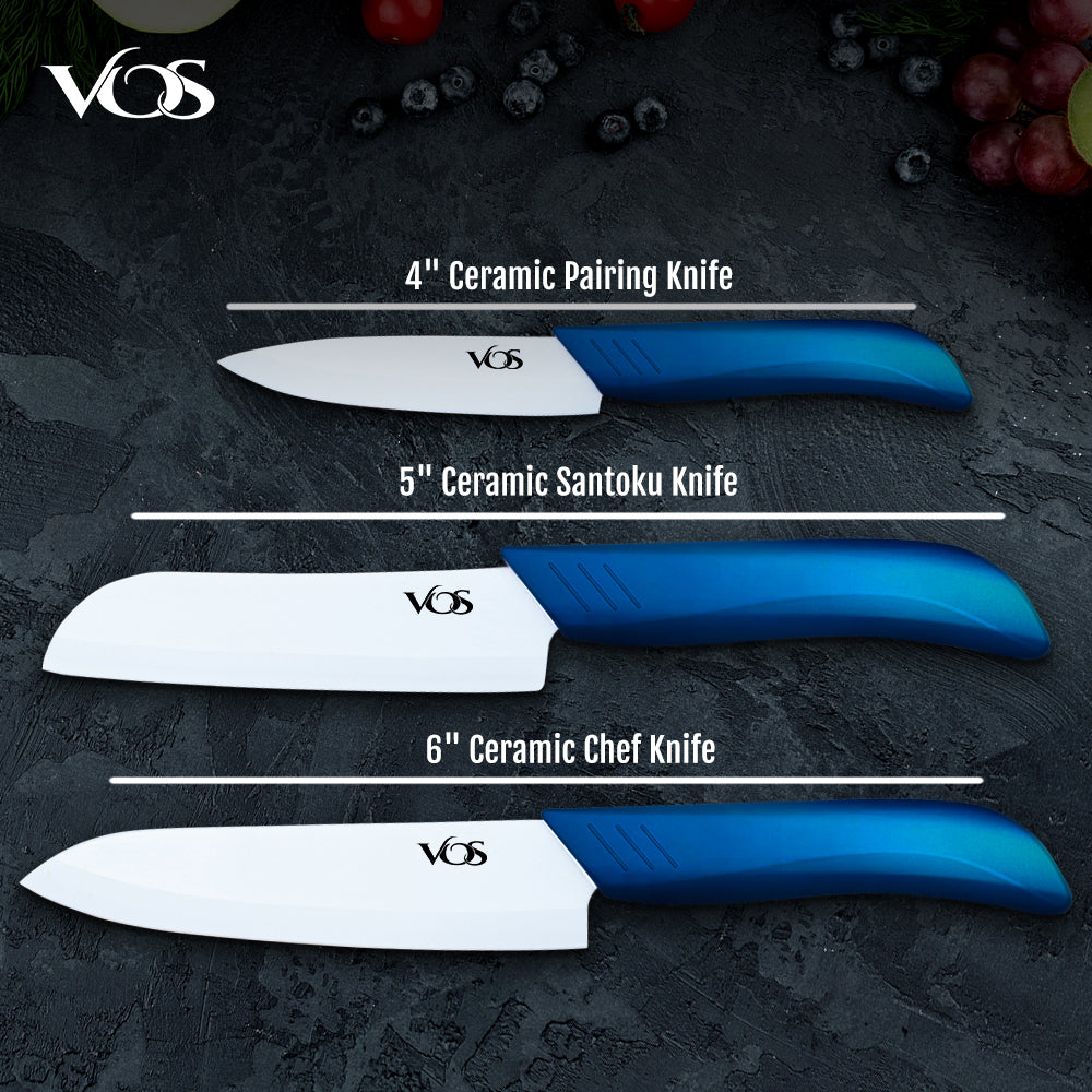 Ceramic Knives Set with Covers - 6 Pcs - Blue