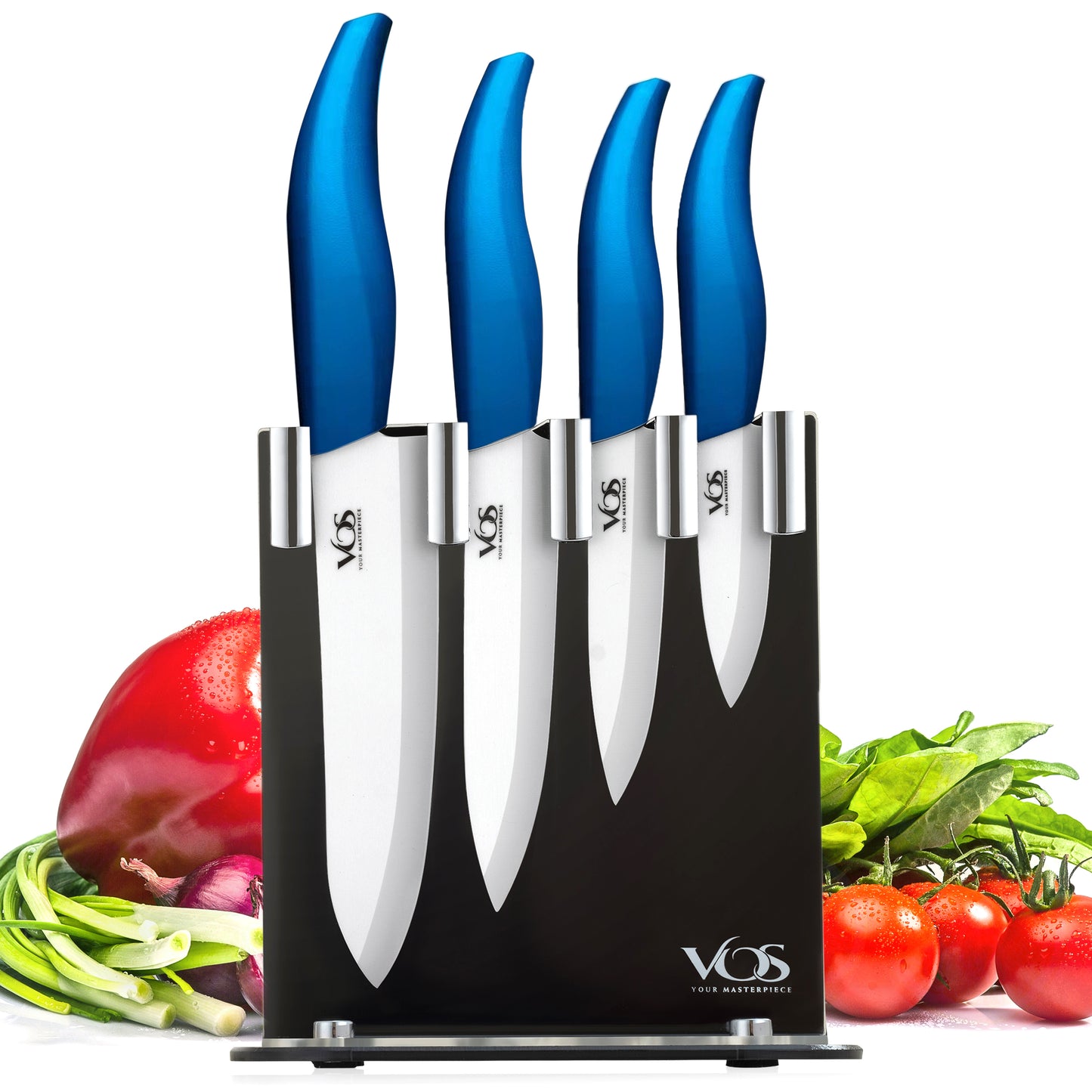 Ceramic 4 Pcs Knife Set with Knives Holder - Blue