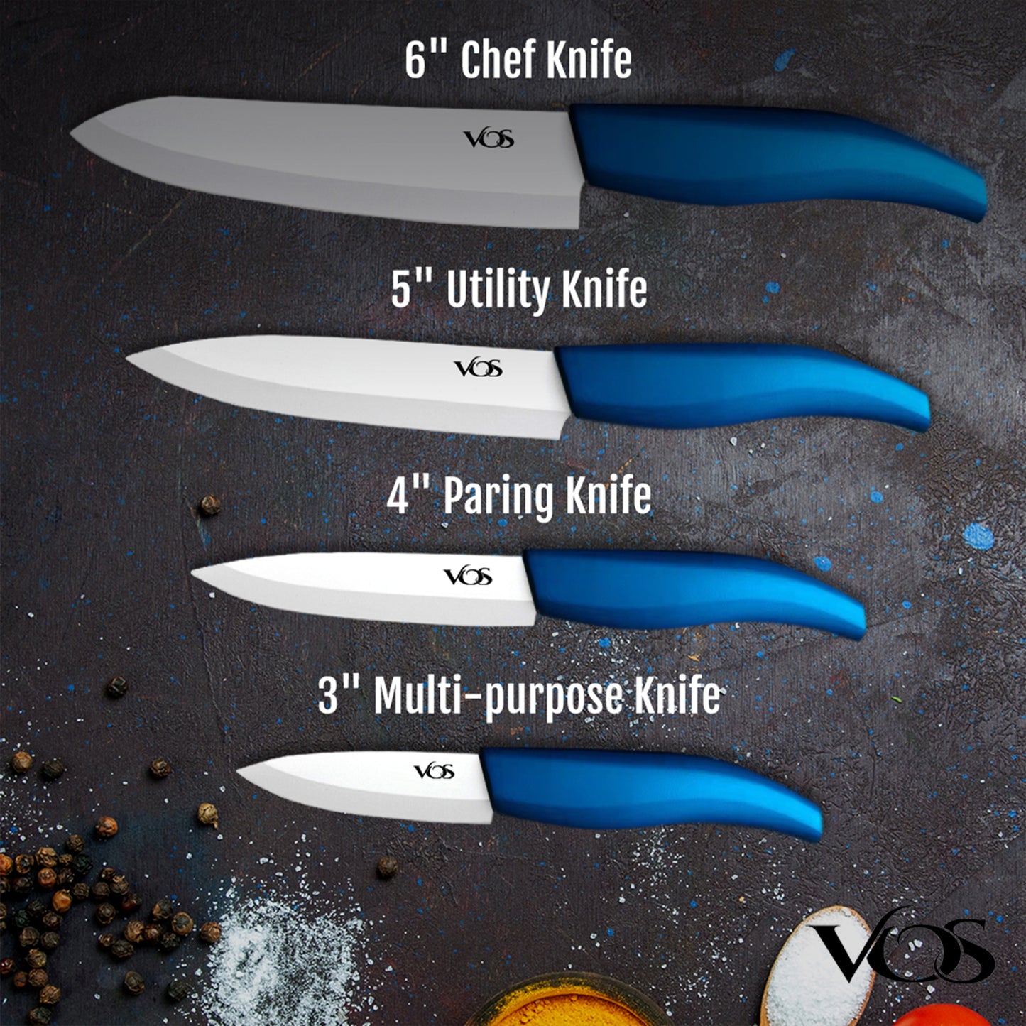 Kitchen Ceramic Knife Set - 3 Pcs With Gift Box - Blue – Vosknife