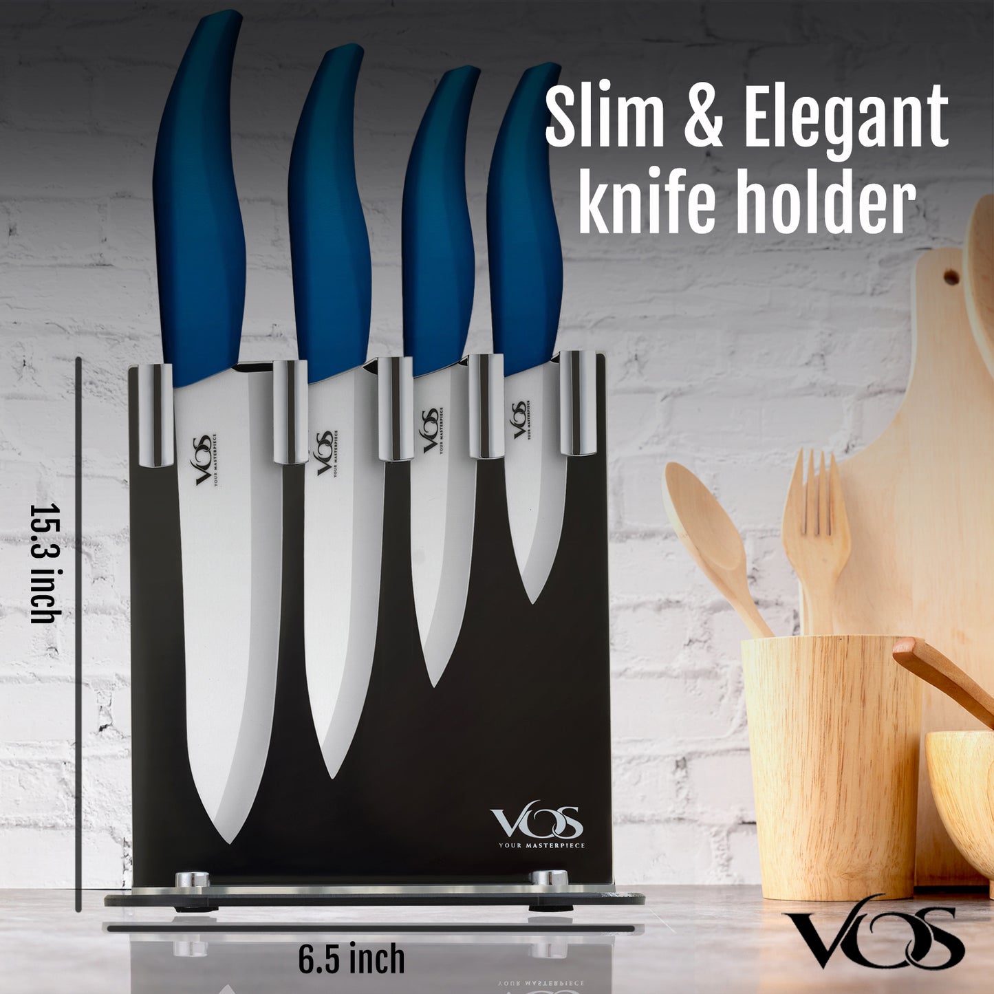 Ceramic 4 Pcs Knife Set with Knives Holder - Blue – Vosknife