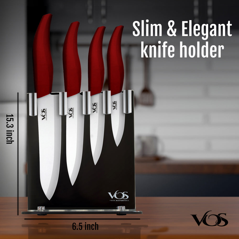 Ceramic Knives Set with Covers - 6 Pcs - Red