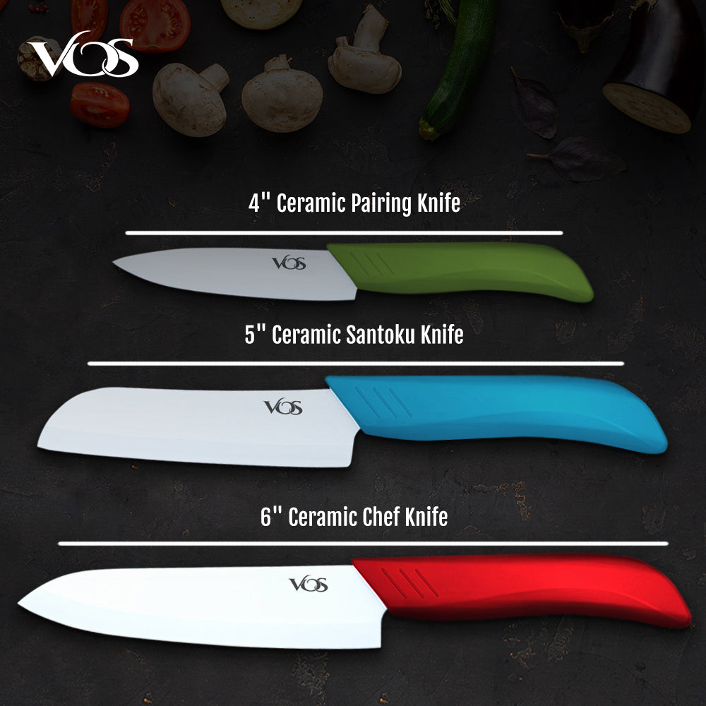 Kitchen Ceramic Knife Set - 3 Pcs With Gift Box - Multicolor