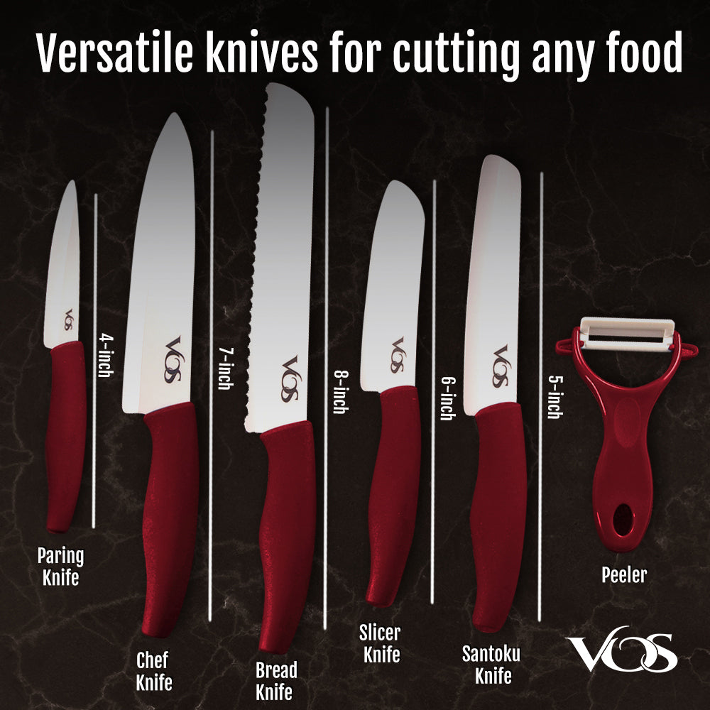 cheap ceramic kitchen knives set red