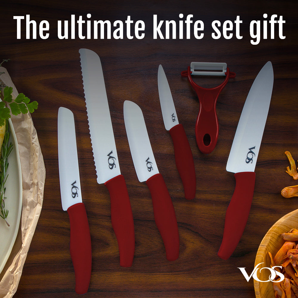 Ceramic Knives Set with Covers - 6 Pcs - Red – Vosknife