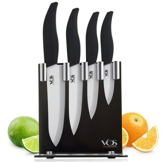 Ceramic 4 Pcs Knife Set with Knives Holder - Black